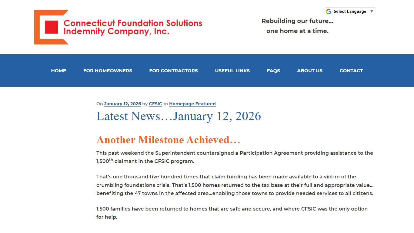 Latest News…January 12, 2026 – Connecticut Foundation Solutions Indemnity Company, LLC